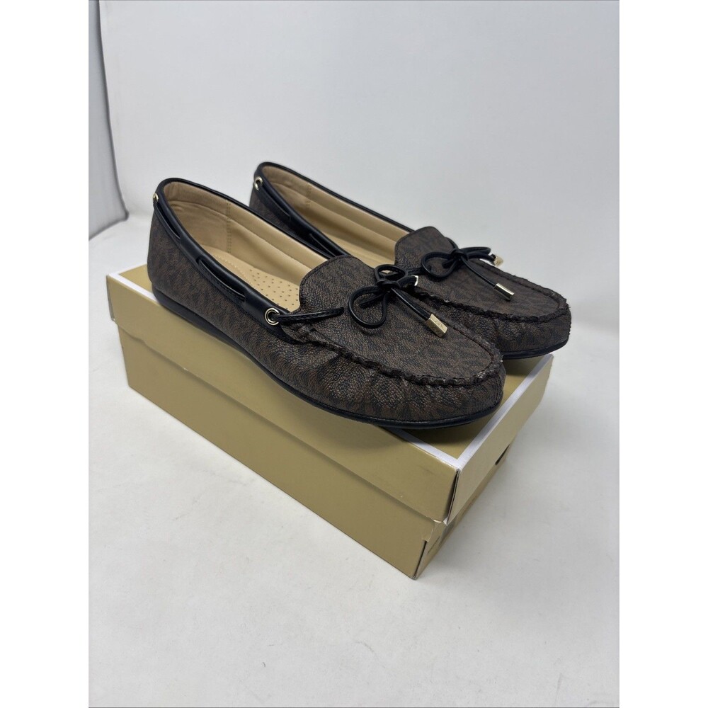 Michael Kors Sutton MK Signature Logo Moccasins Brown Black Women’s Size 7.5